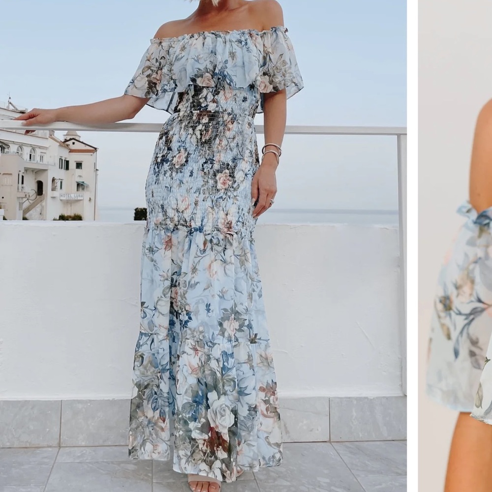 Baltic Born Blue Floral Amalfi Smocked Maxi Dress - M